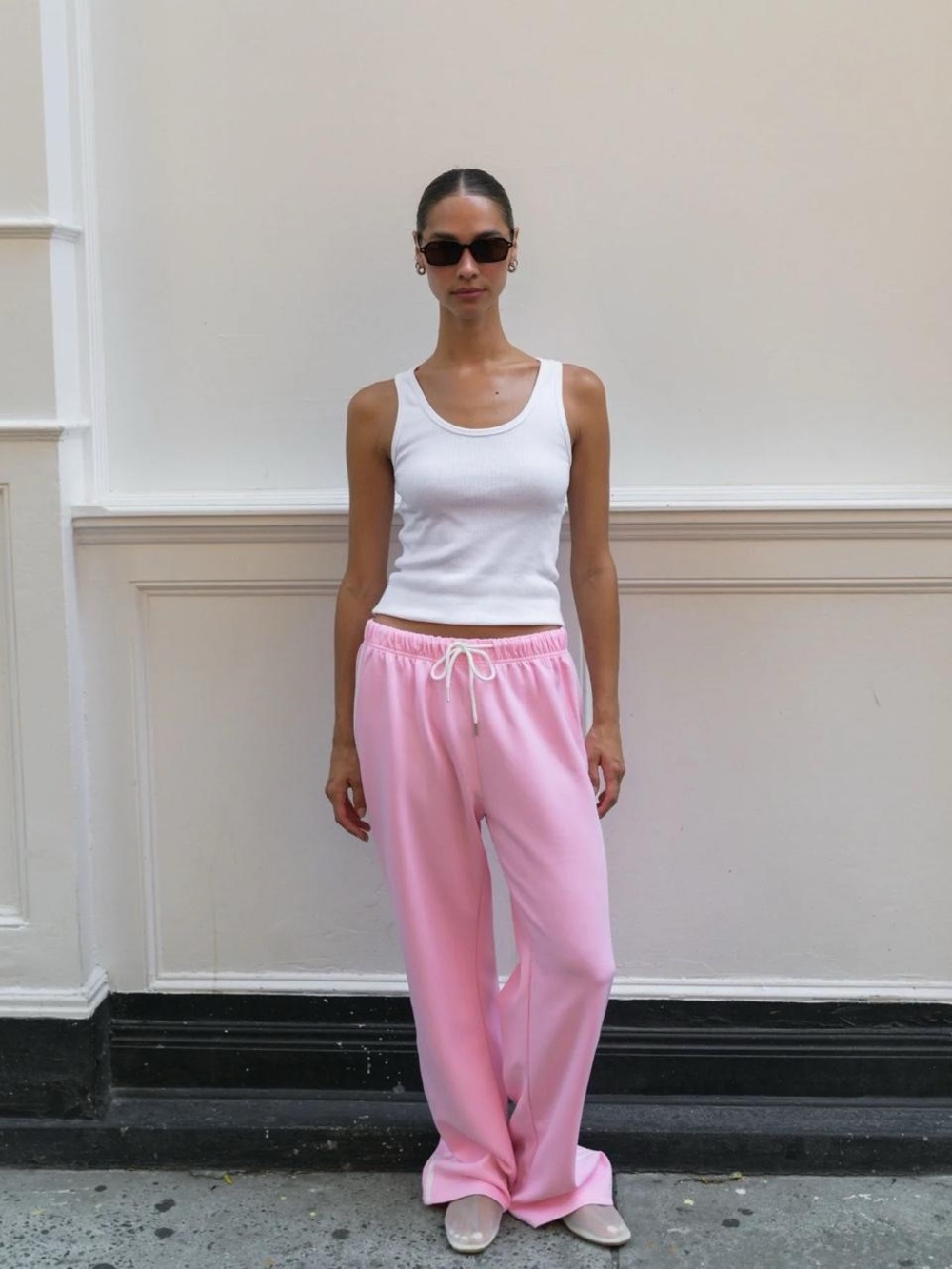 PARKE Track Pants - Sprinkle Pink Drawstring Wide-Leg Track Pants